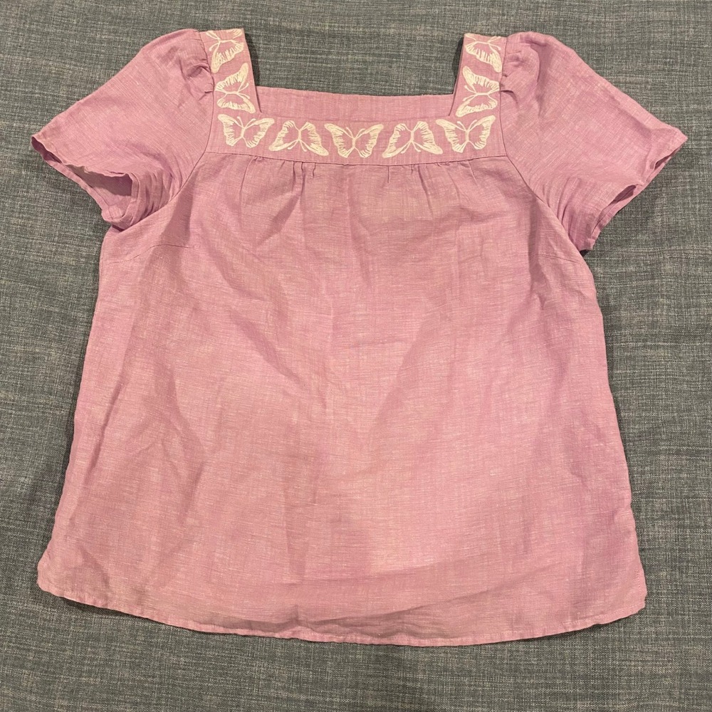 Talbots Petite Lavender Purple Linen Blend Butterfly Blouse MP Y2K Milkmaid